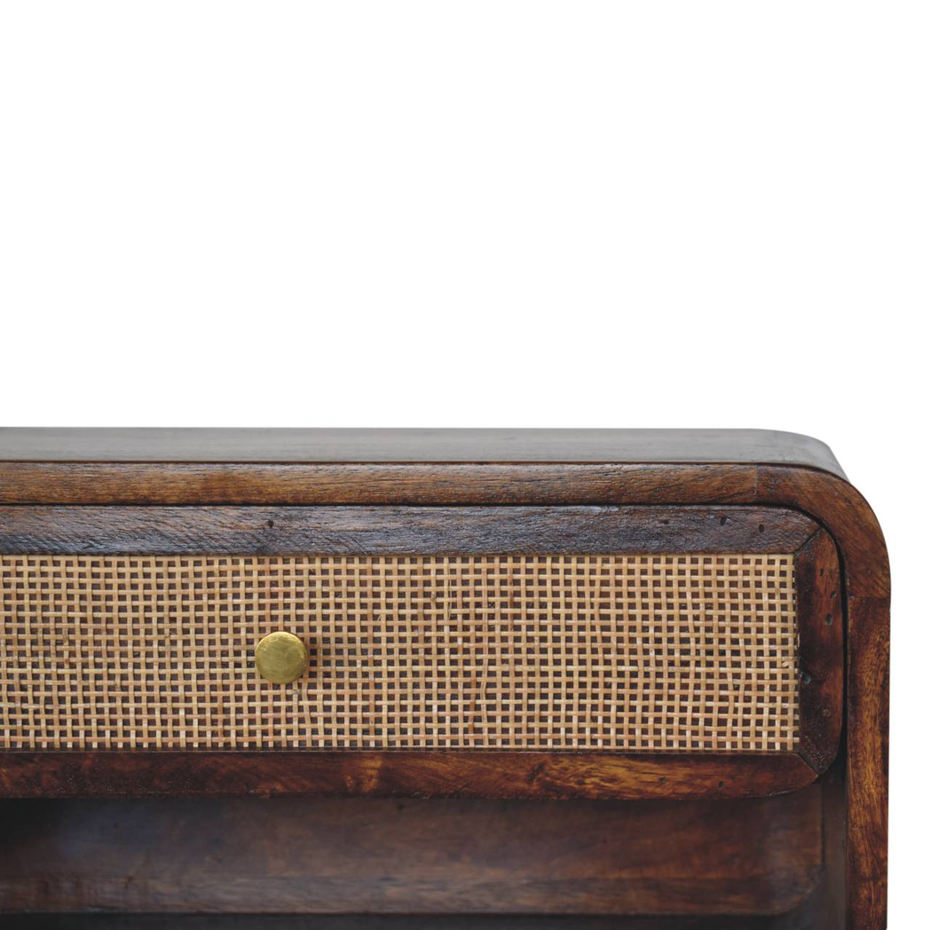 Artisan Furniture Solid Wood Chestnut Wall Mounted Open Woven Bedside, Dark Brown, 1 Drawer, 1 Shelve