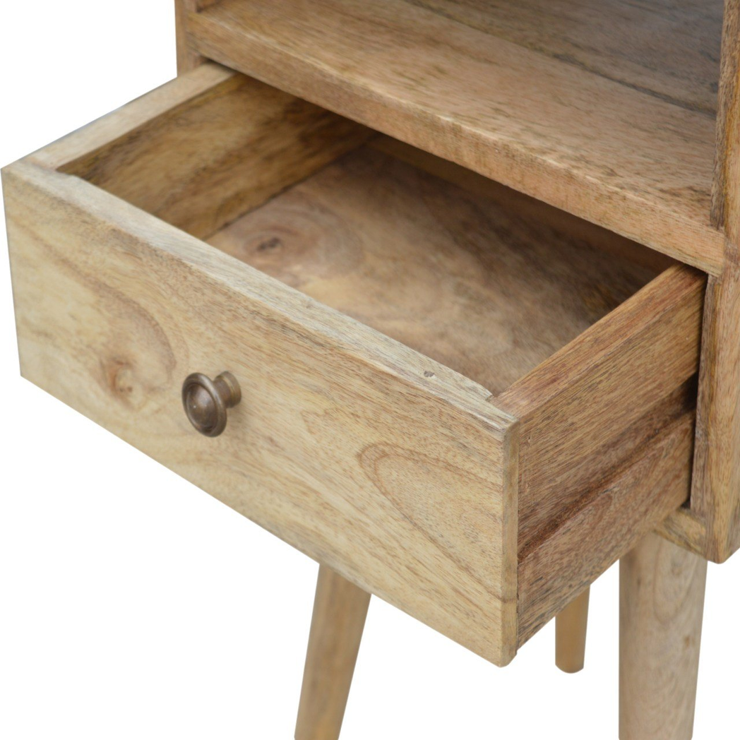 Artisan Furniture Solid Wood Mini Oak-ish Bedside, 1 Drawer, 1 Open Slot, Beige