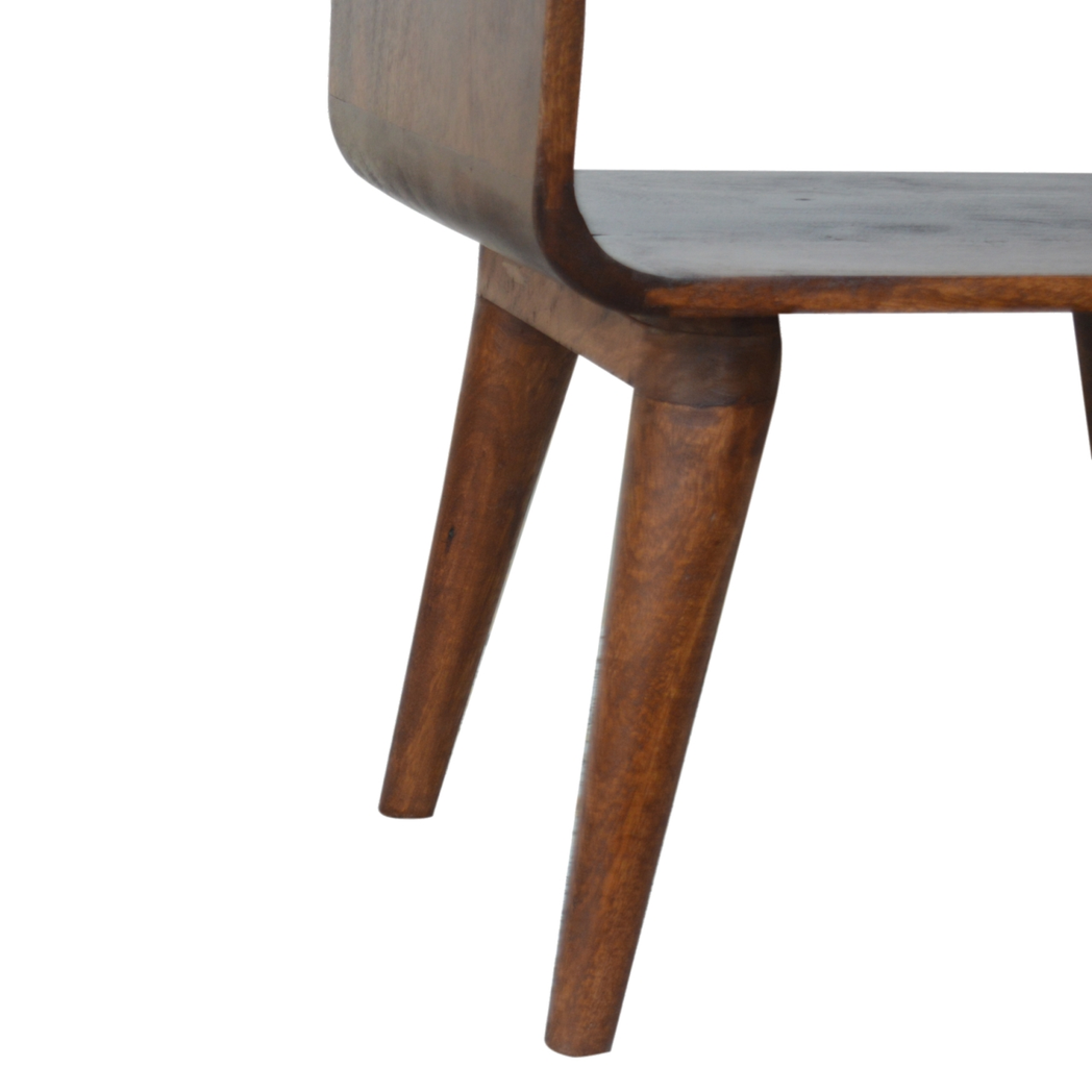 Artisan Furniture Solid Wood Curved Open Chestnut Bedside, Dark Brown, 1 Open Slot