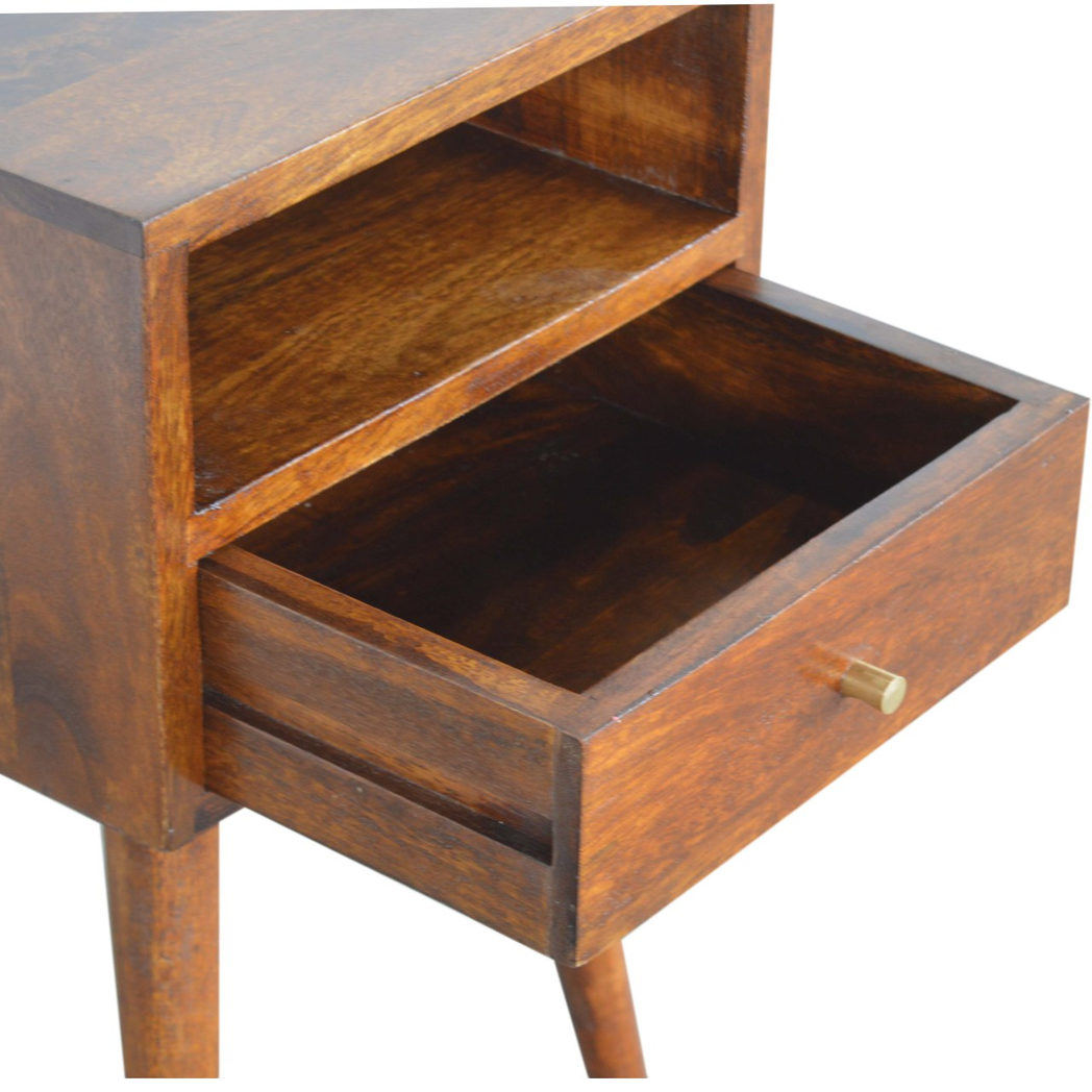 Artisan Furniture Solid Wood Mini Chestnut Bedside, 1 Drawer, 1 Open Slot, Brown