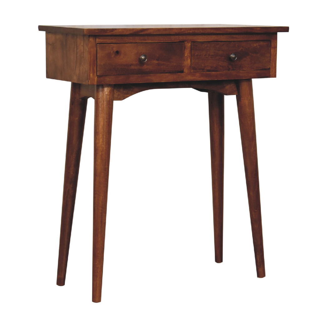 Artisan Furniture Solid Wood Mini Chestnut Hallway Console, 2 Drawers, Dark Brown