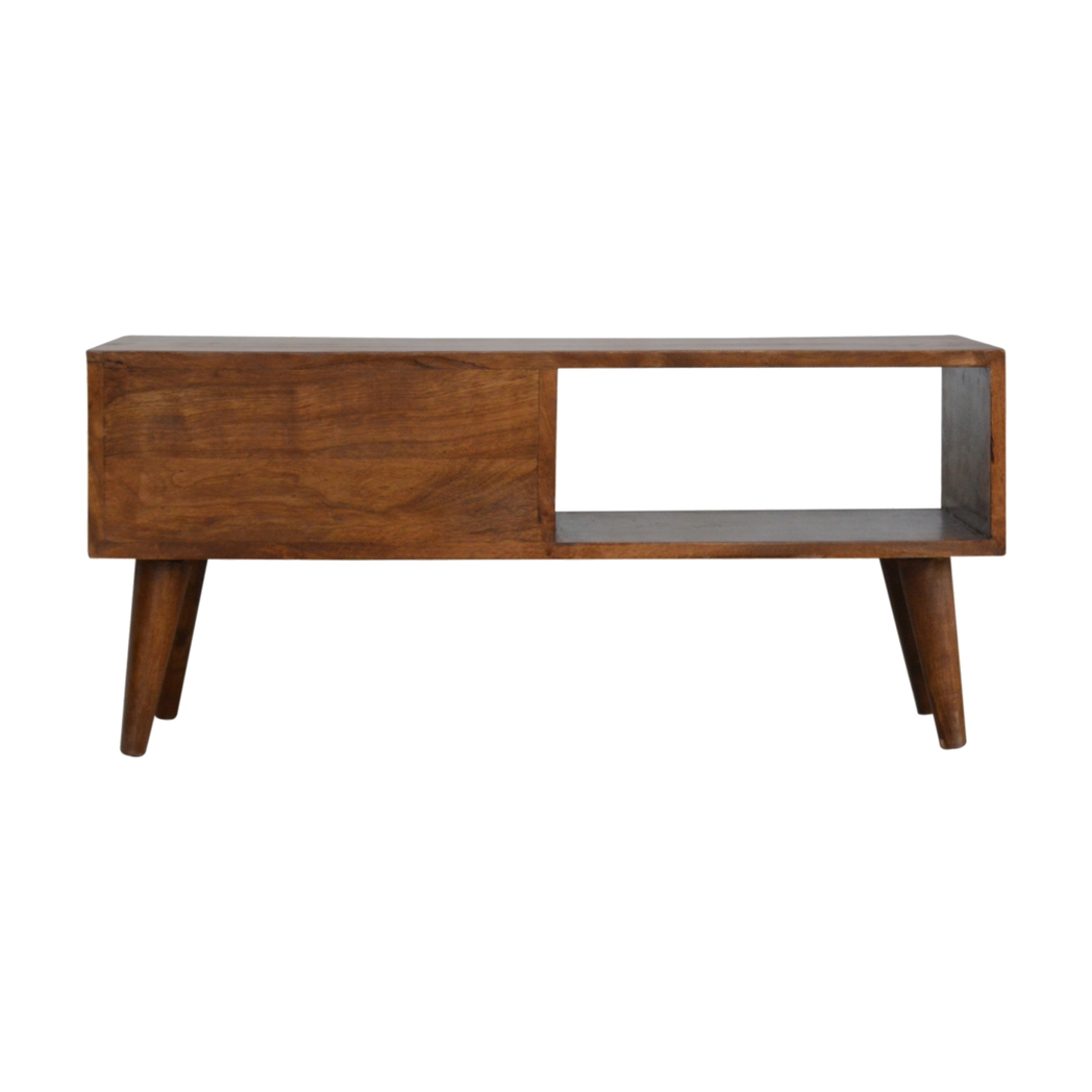 Artisan Furniture Solid Wood Chestnut Prism Sliding Media Unit, 1 Open Slot, 1 Side Sliding Door, Dark Brown