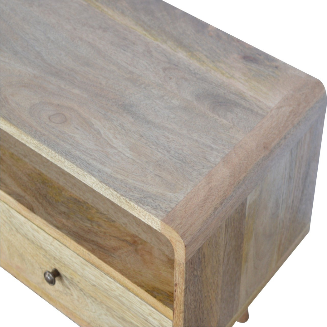 Artisan Furniture Solid Wood Curved Oak-ish Media Unit, 2 Drawers, 1 Open Slot, Brown Color