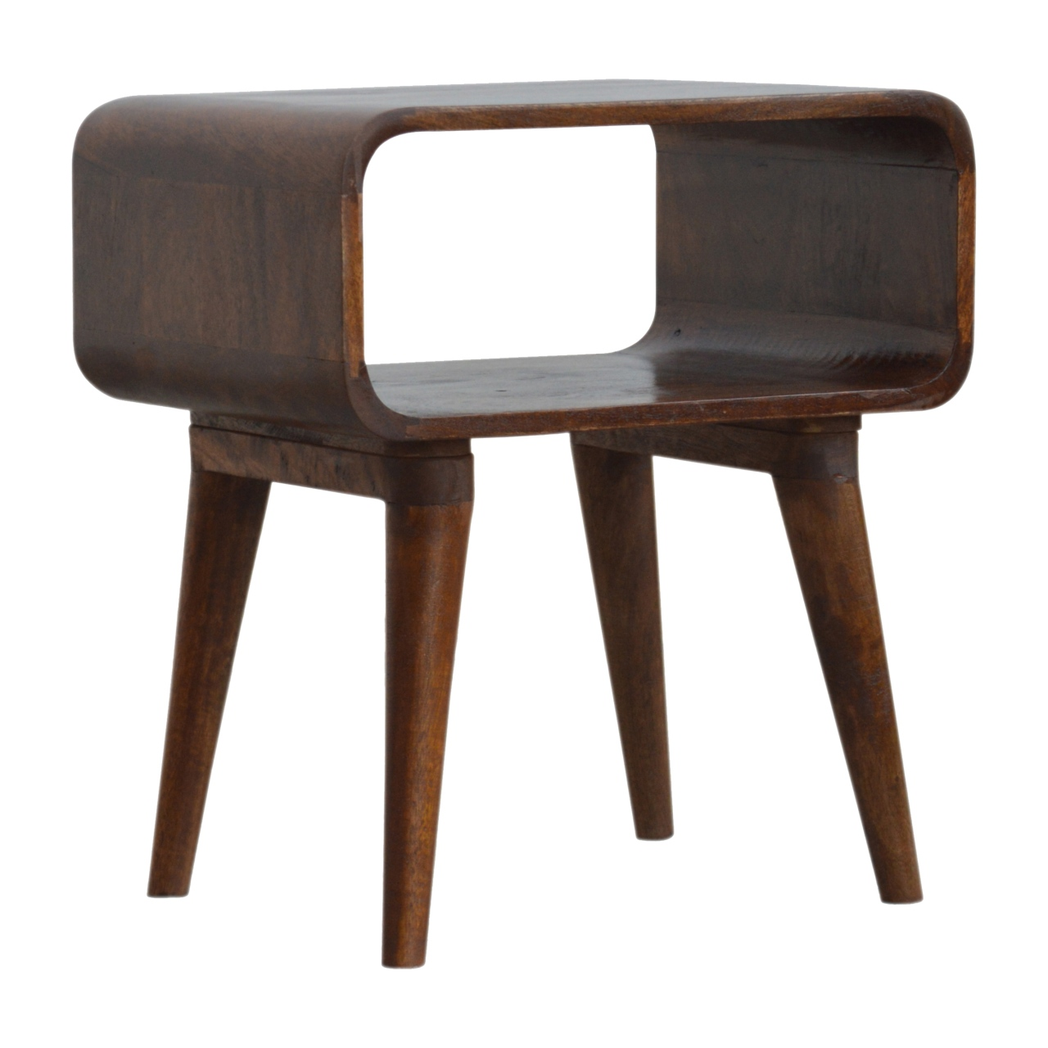 Artisan Furniture Solid Wood Curved Open Chestnut Bedside, Dark Brown, 1 Open Slot