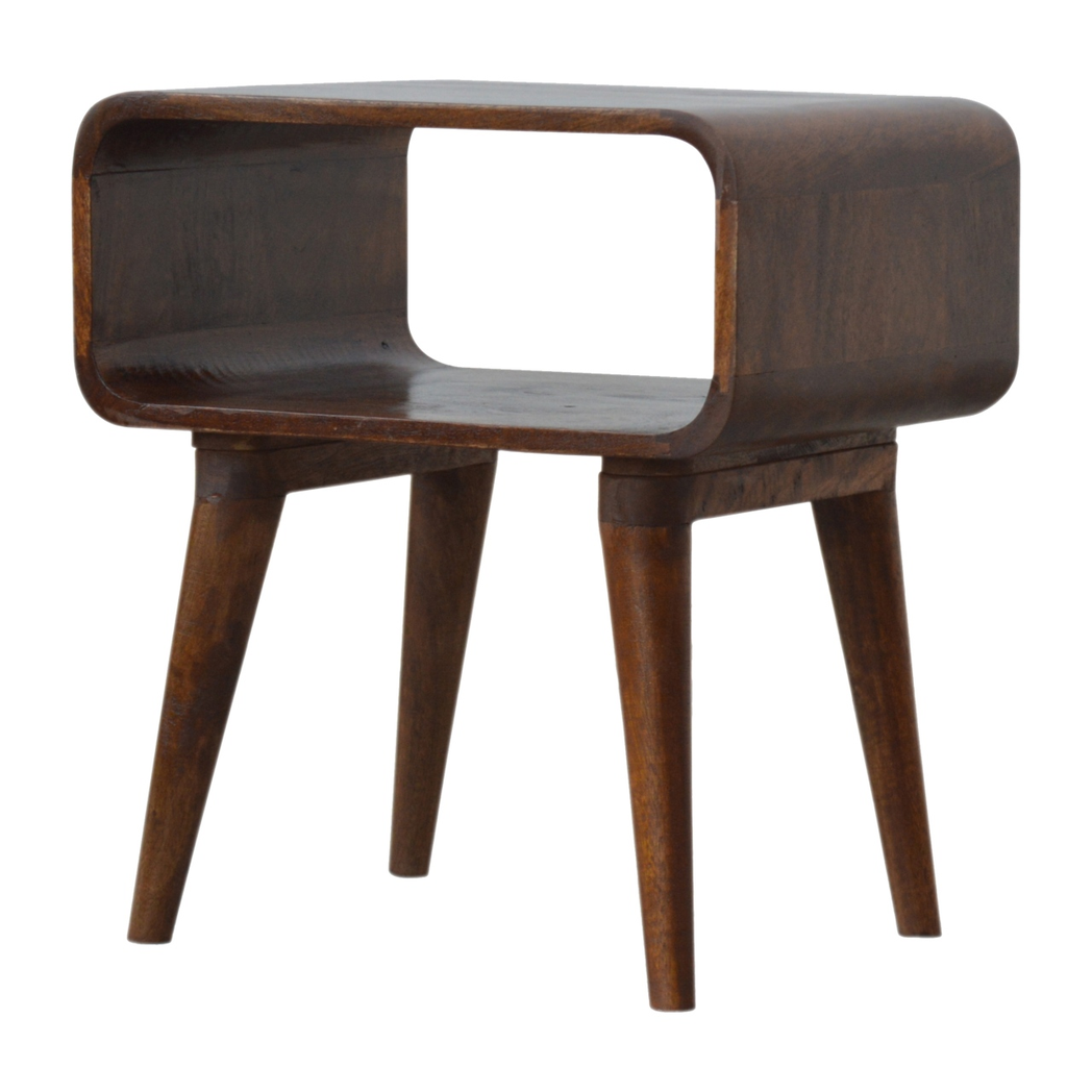 Artisan Furniture Solid Wood Curved Open Chestnut Bedside, Dark Brown, 1 Open Slot