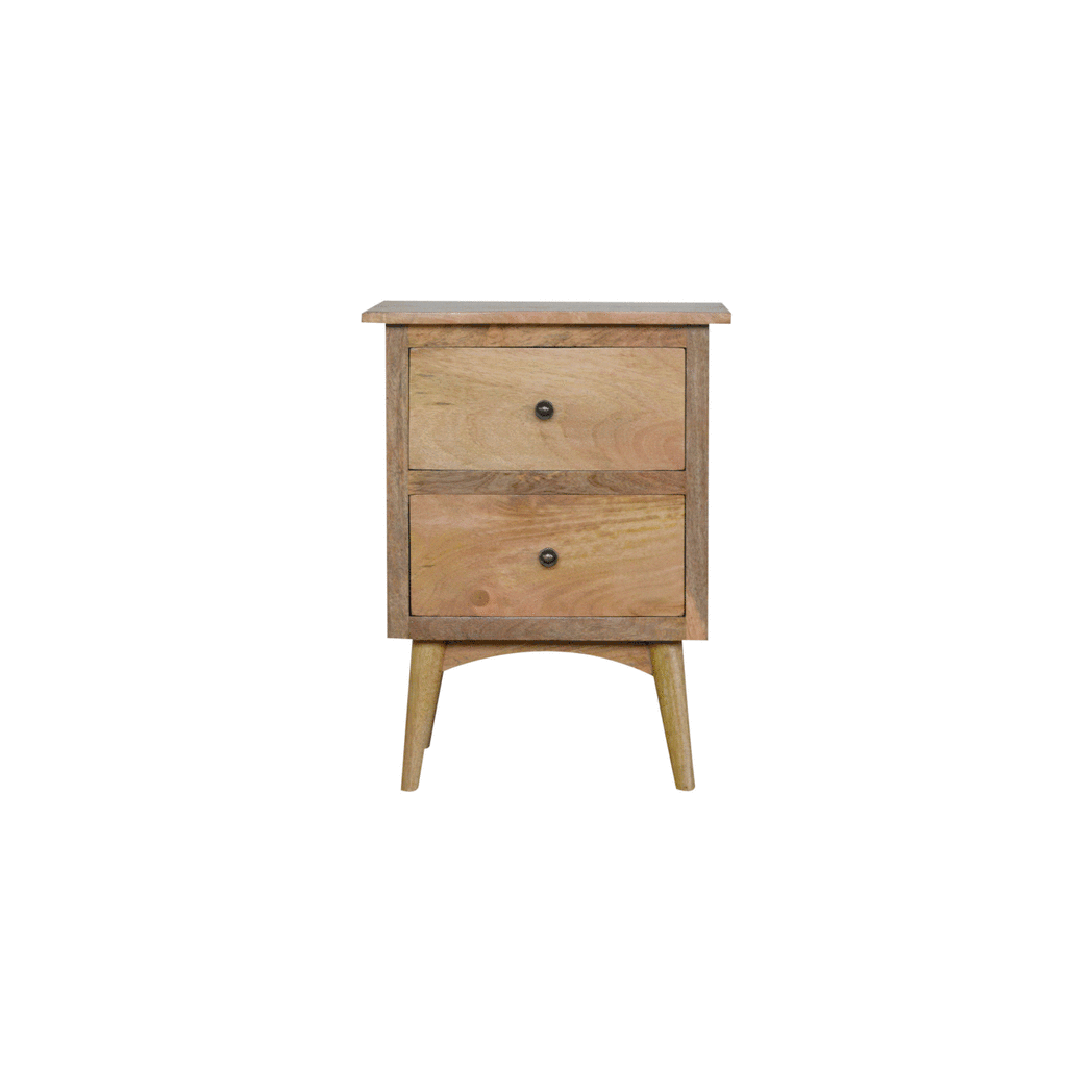 Artisan Furniture Solid Wood Nordic Style Bedside with 2 Drawers, Brown Color