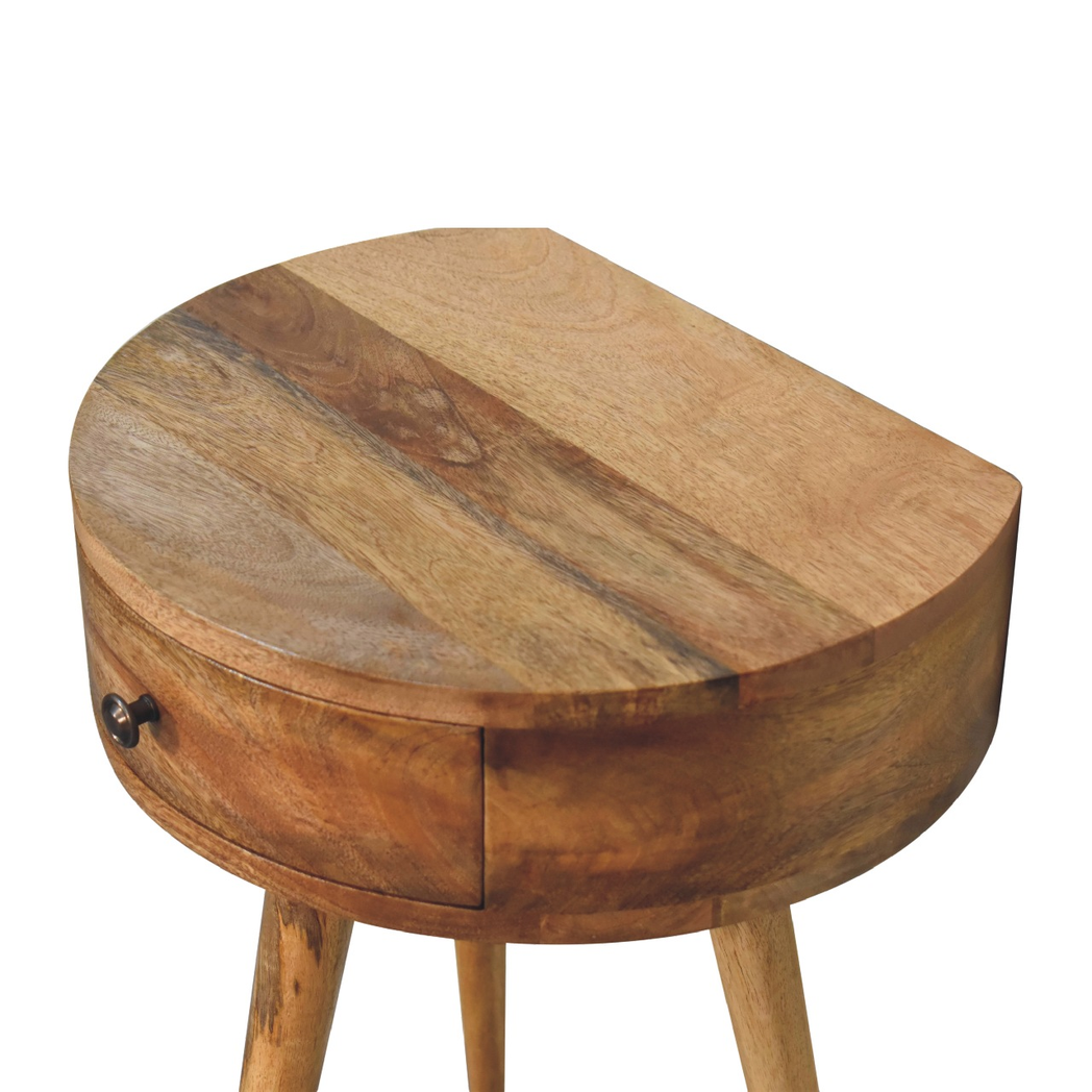 Artisan Furniture Solid Wood Mini Oak-ish Circular Shape Bedside, Brown, 1 Drawer