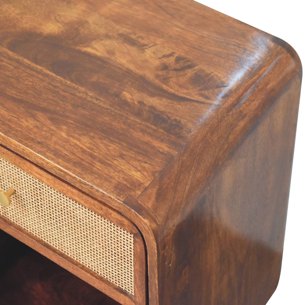 Artisan Furniture Solid Wood Chestnut Open Woven Bedside, 1 Drawer & 1 Shelf, Brown
