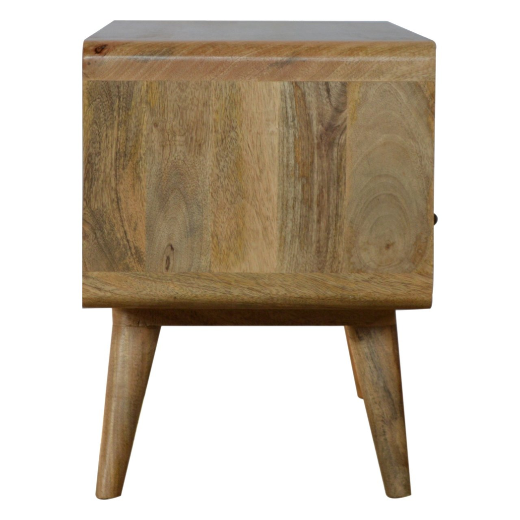 Artisan Furniture Solid Wood Curved Oak-ish Media Unit, 2 Drawers, 1 Open Slot, Brown Color