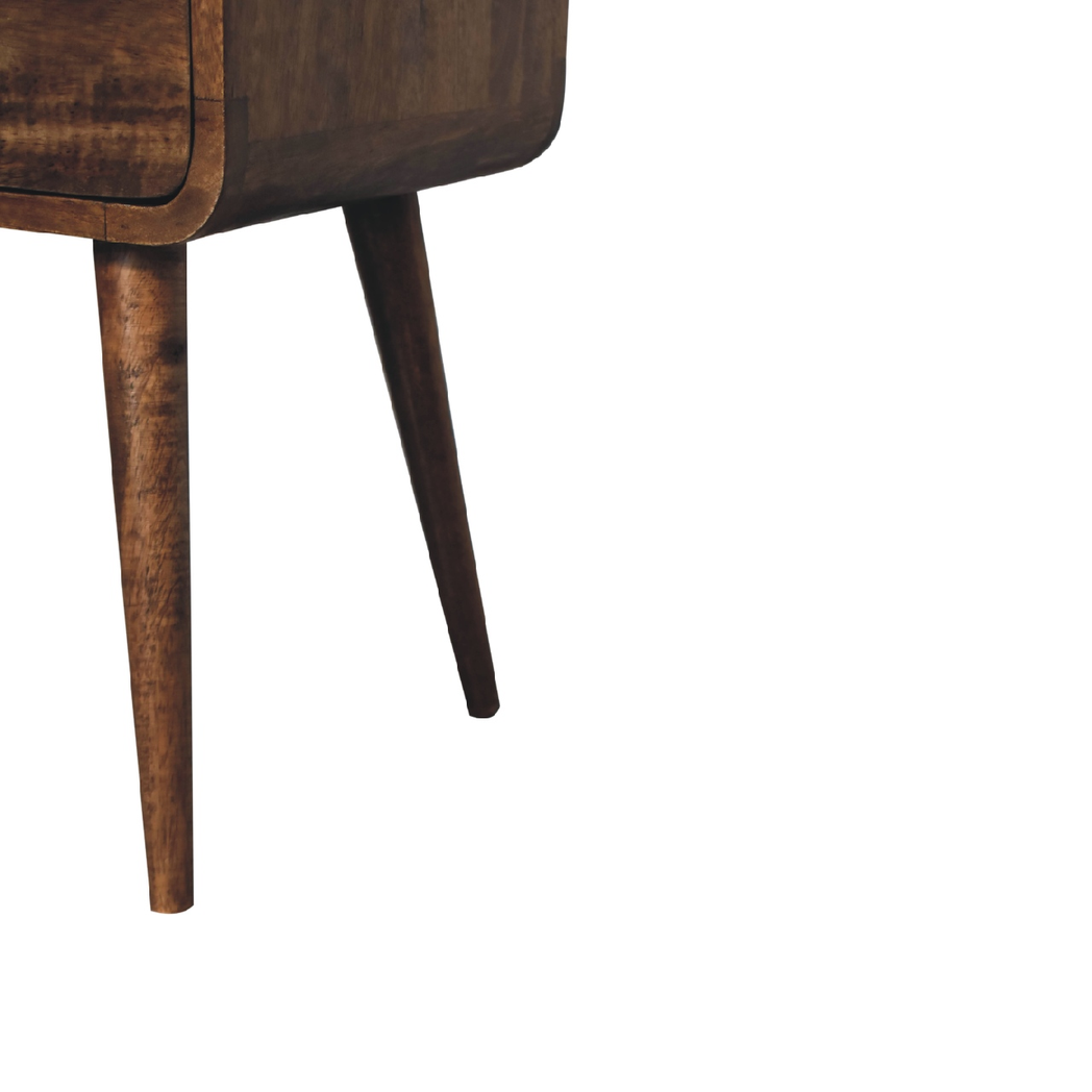 Artisan Furniture Solid Wood Mini Grey Wash Curve Open Bedside, Brown, 1 Drawer
