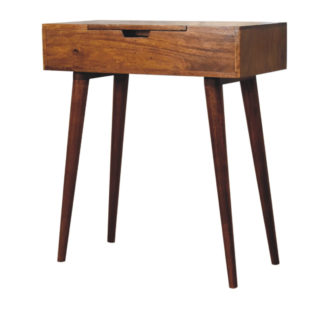 Artisan Furniture Solid Wood Mini Chestnut Fold Vanity, 4 Storage compartments with mirror, Brown