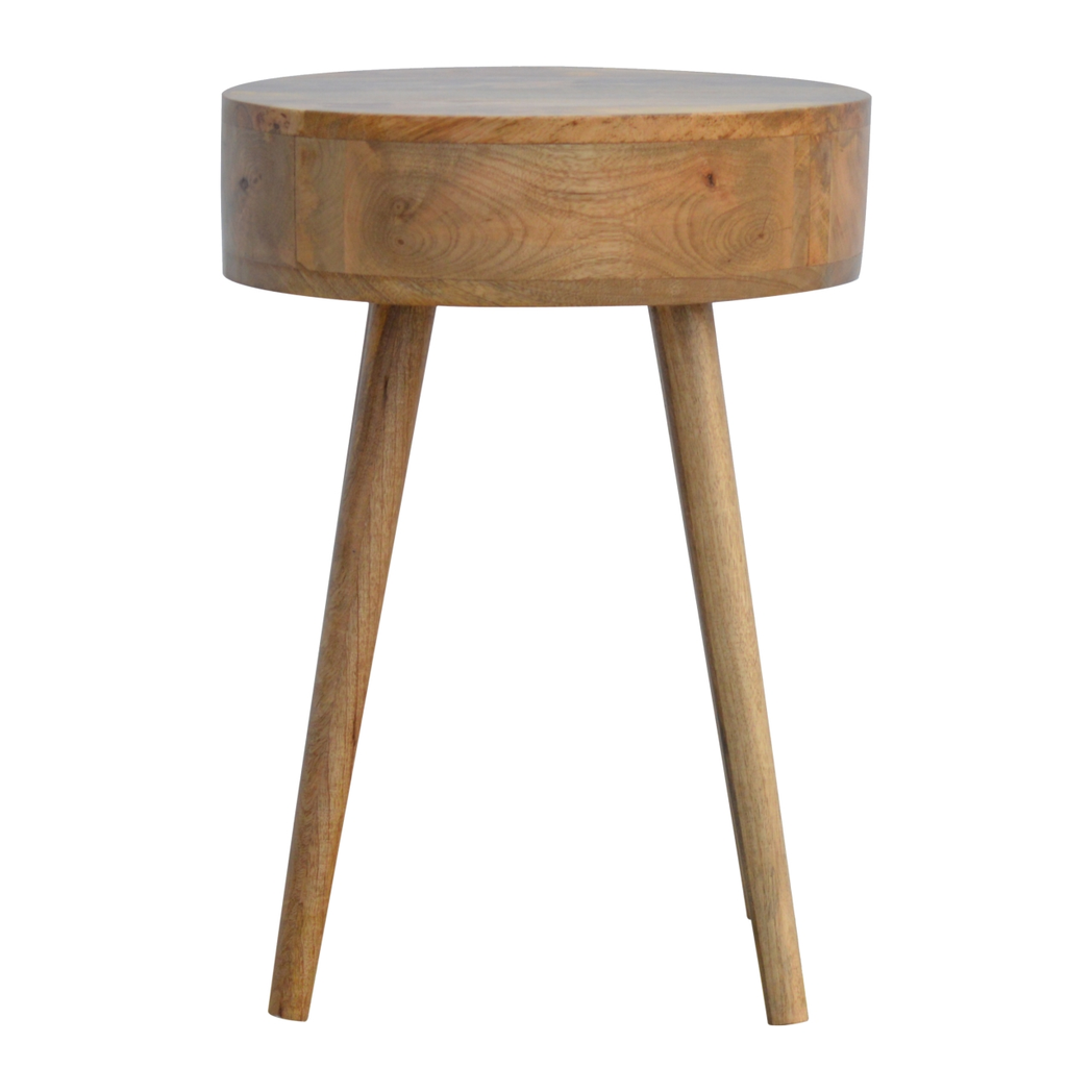 Artisan Furniture Solid Wood Nordic Circular Shaped Bedside, Beige, 1Drawer