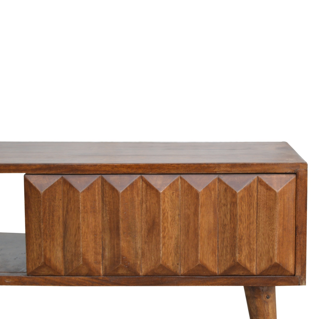 Artisan Furniture Solid Wood Chestnut Prism Sliding Media Unit, 1 Open Slot, 1 Side Sliding Door, Dark Brown