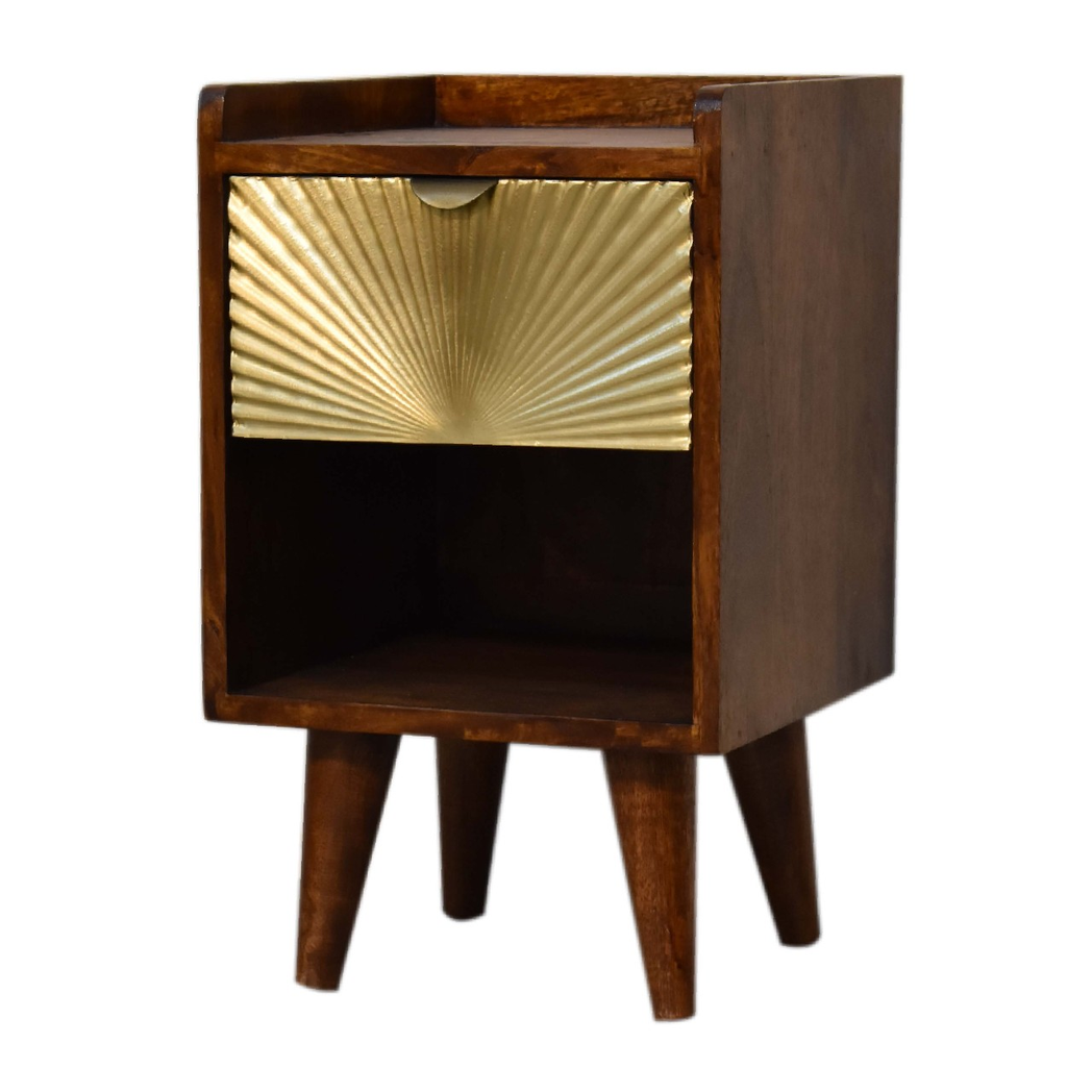 Artisan Furniture Solid Wood Mini Manila Gold 1 Drawer Bedside, 1 Shelf, Brown & Golden