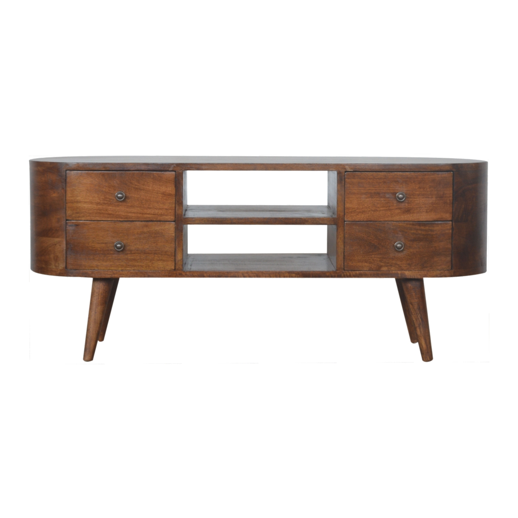 Artisan Furniture Solid Wood Chestnut Rounded Entertainment Unit, 4 Drawers, 2 Open Slots
