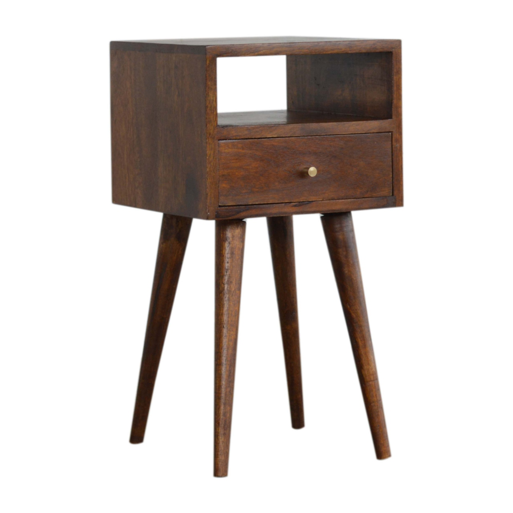 Artisan Furniture Solid Wood Mini Chestnut Bedside, 1 Drawer, 1 Open Slot, Brown