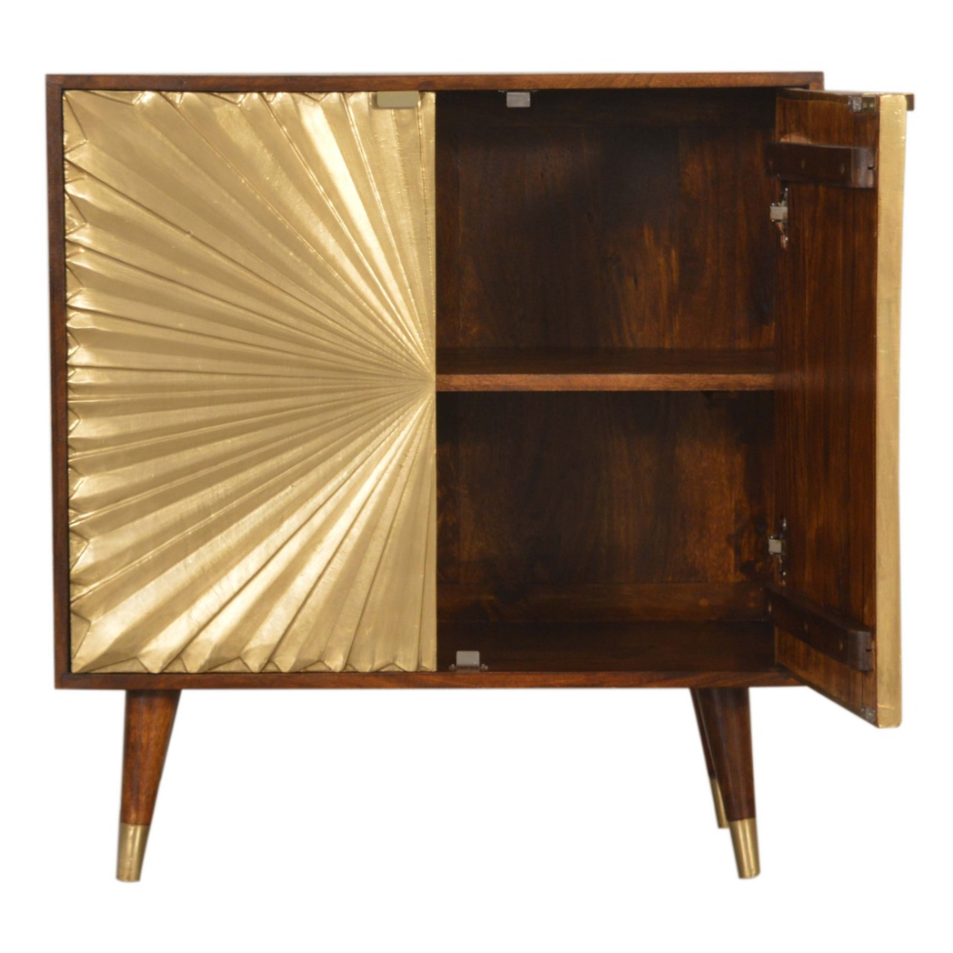 Artisan Furniture Solid Wood Manila Gold Cabinet, 2 Doors, Brown & Golden