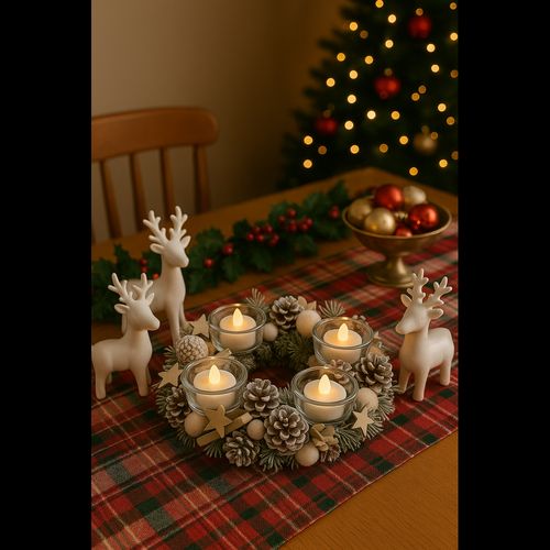 Frosted Wreath Centrepiece with 4 LED Candles