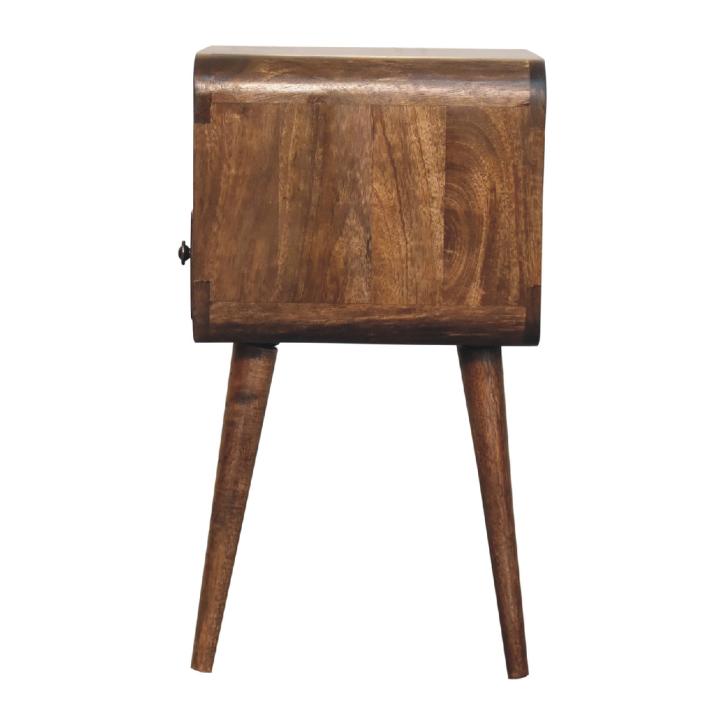 Artisan Furniture Solid Wood Mini Grey Wash Curve Open Bedside, Brown, 1 Drawer