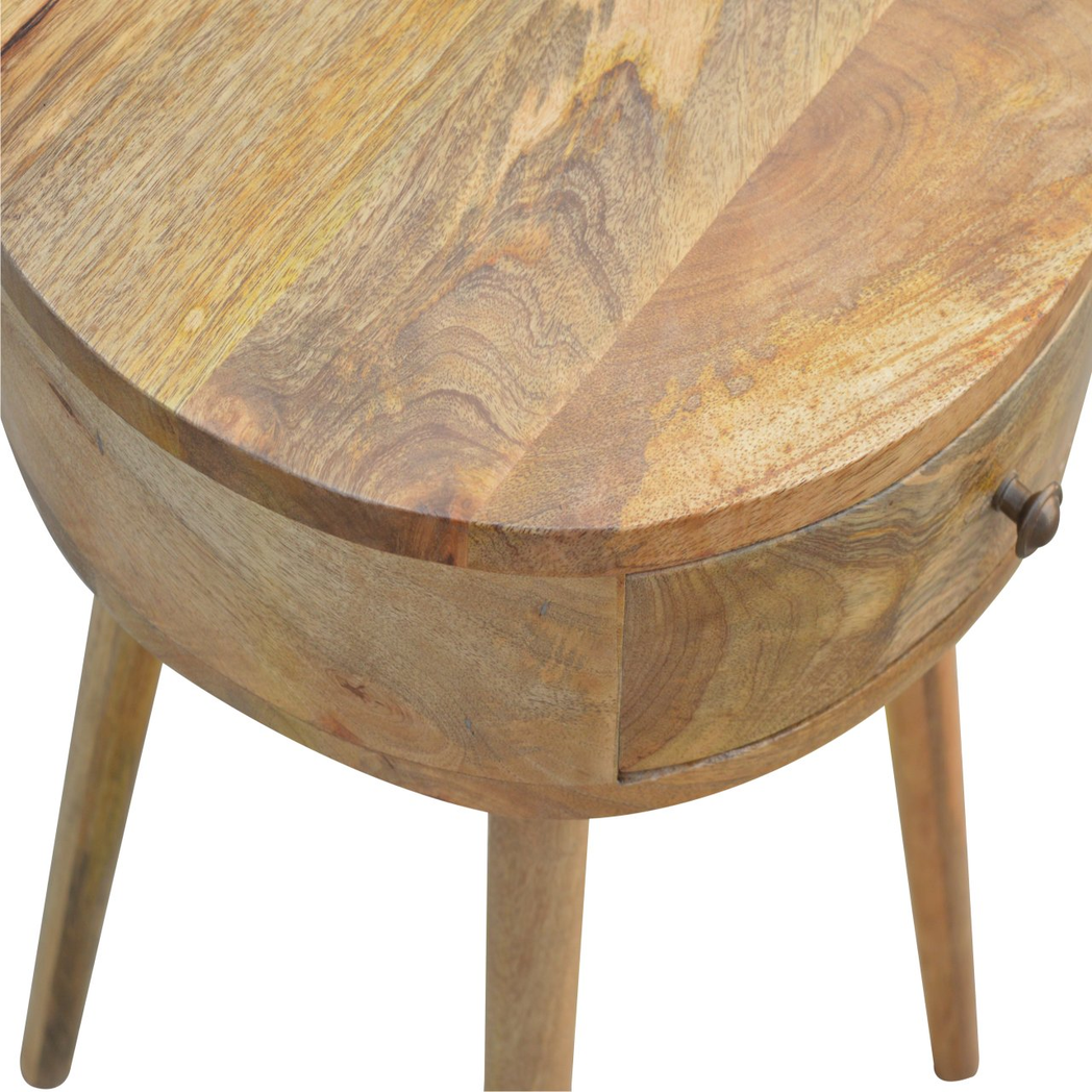 Artisan Furniture Solid Wood Nordic Circular Shaped Bedside, Beige, 1Drawer