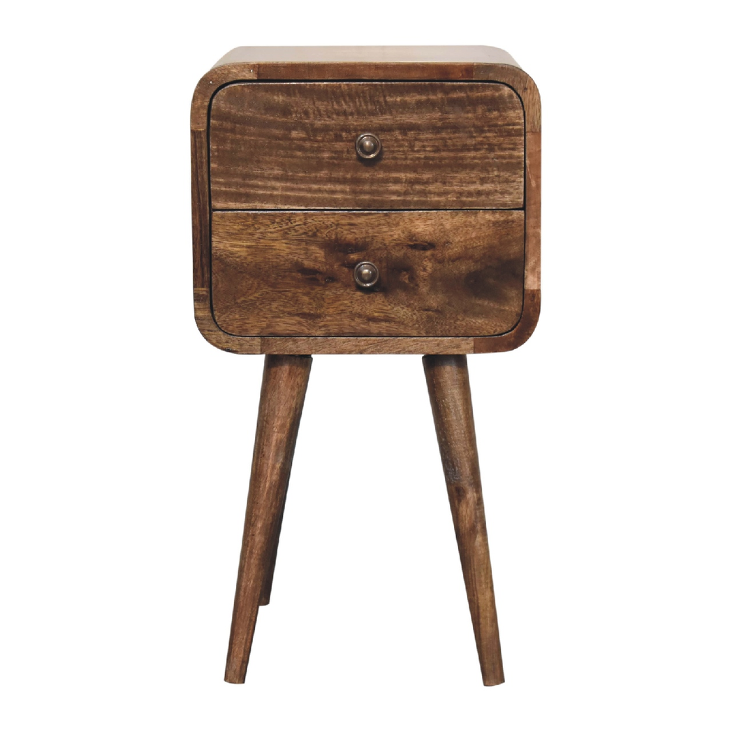 Artisan Furniture Solid Wood Mini Curved Grey Washed Bedside, Brown, 2 Drawers