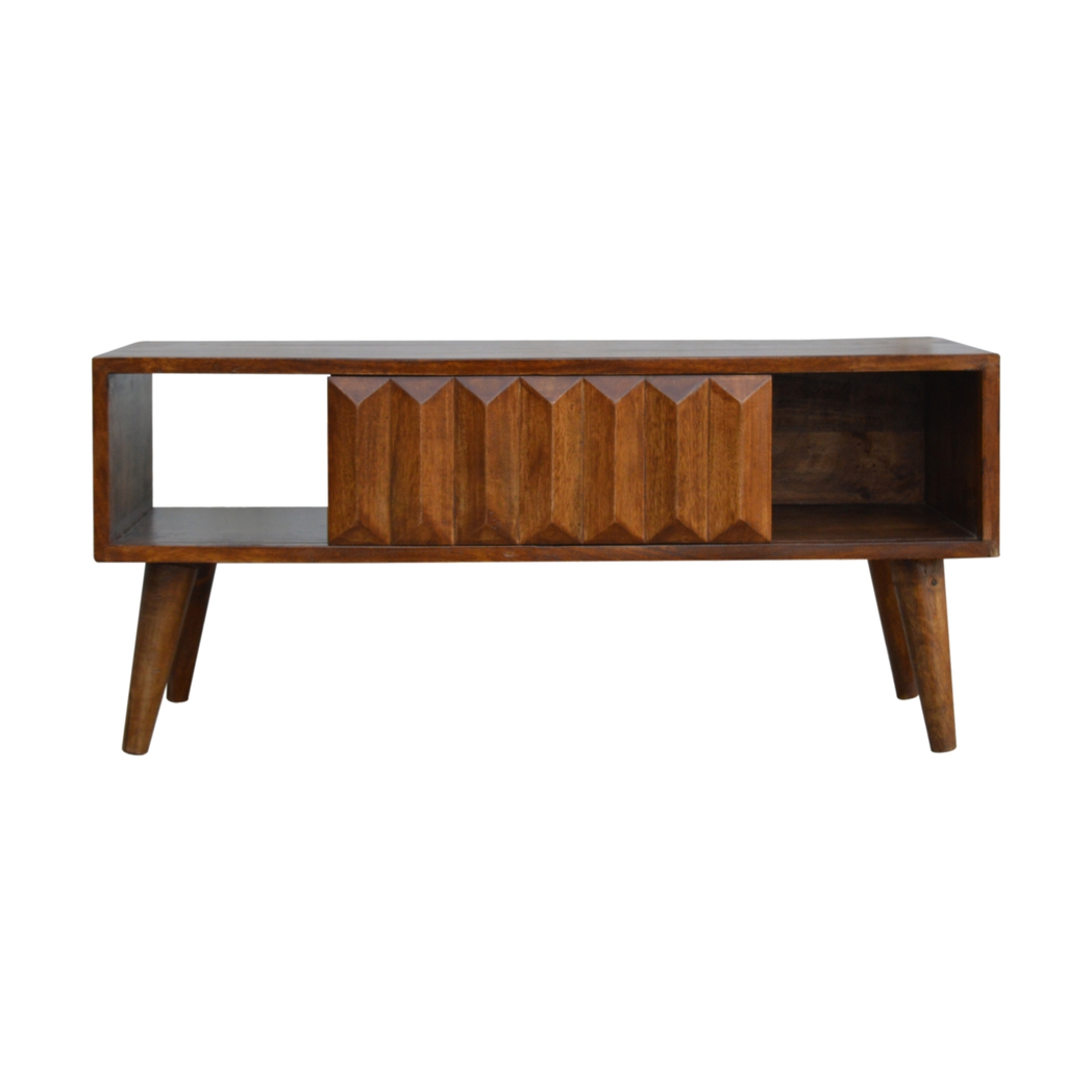 Artisan Furniture Solid Wood Chestnut Prism Sliding Media Unit, 1 Open Slot, 1 Side Sliding Door, Dark Brown