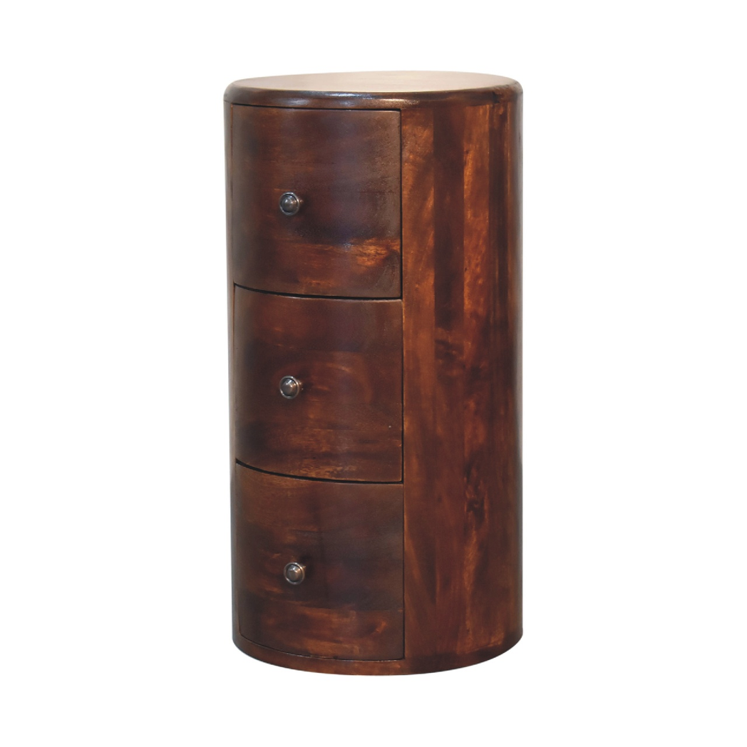 Artisan Furniture Solid Wood Chestnut Drum Chest, 3 Drawers, Dark Brown