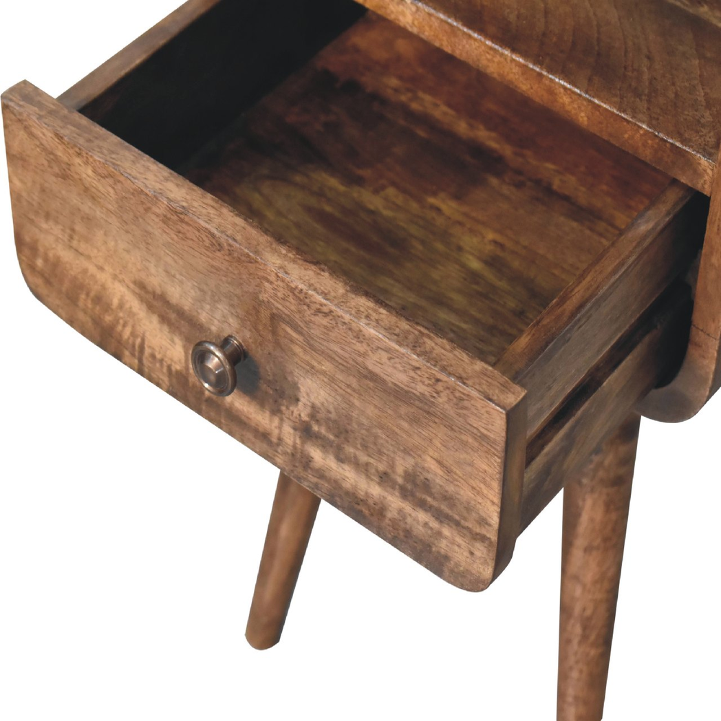 Artisan Furniture Solid Wood Mini Grey Wash Curve Open Bedside, Brown, 1 Drawer