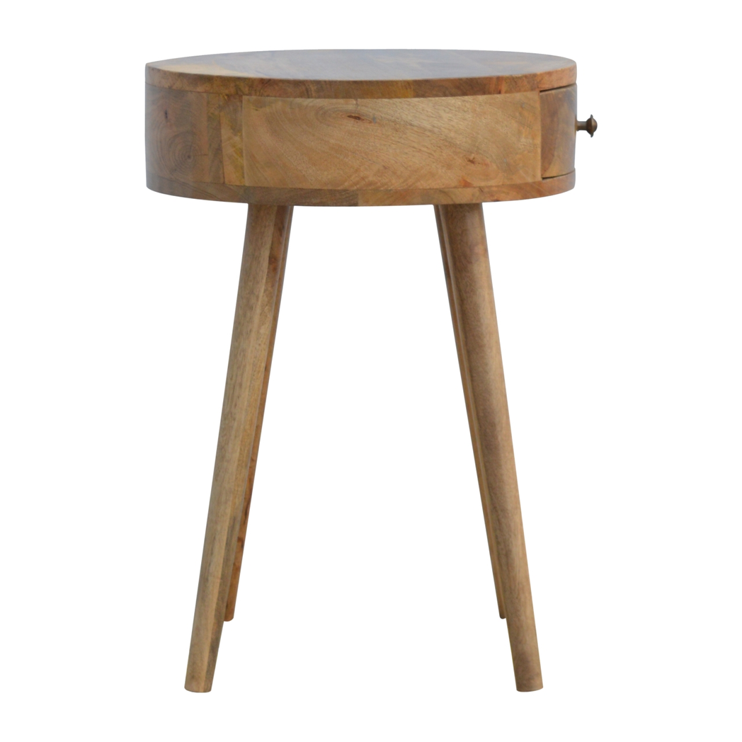 Artisan Furniture Solid Wood Nordic Circular Shaped Bedside, Beige, 1Drawer