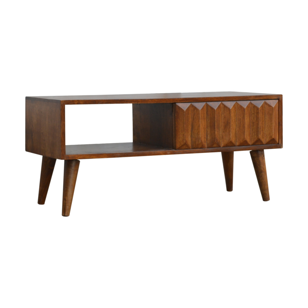 Artisan Furniture Solid Wood Chestnut Prism Sliding Media Unit, 1 Open Slot, 1 Side Sliding Door, Dark Brown