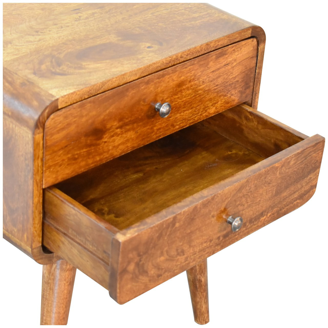 Artisan Furniture Solid Wood Curved Chestnut Bedside, Brown, 2Drawers