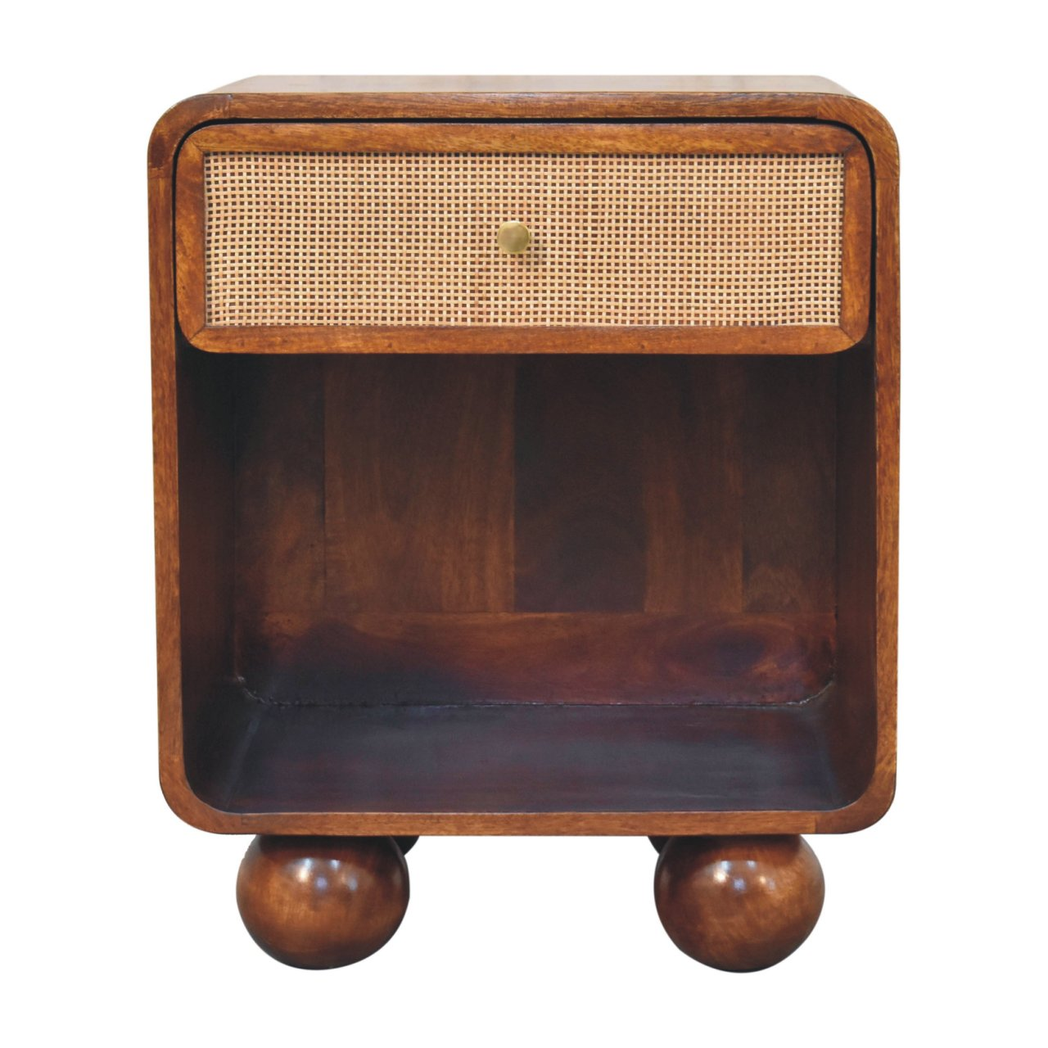 Artisan Furniture Solid Wood Chestnut Open Woven Bedside, 1 Drawer & 1 Shelf, Brown