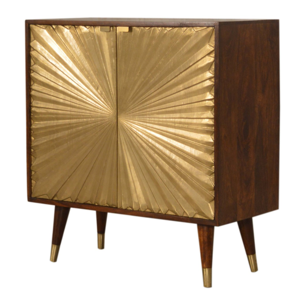 Artisan Furniture Solid Wood Manila Gold Cabinet, 2 Doors, Brown & Golden