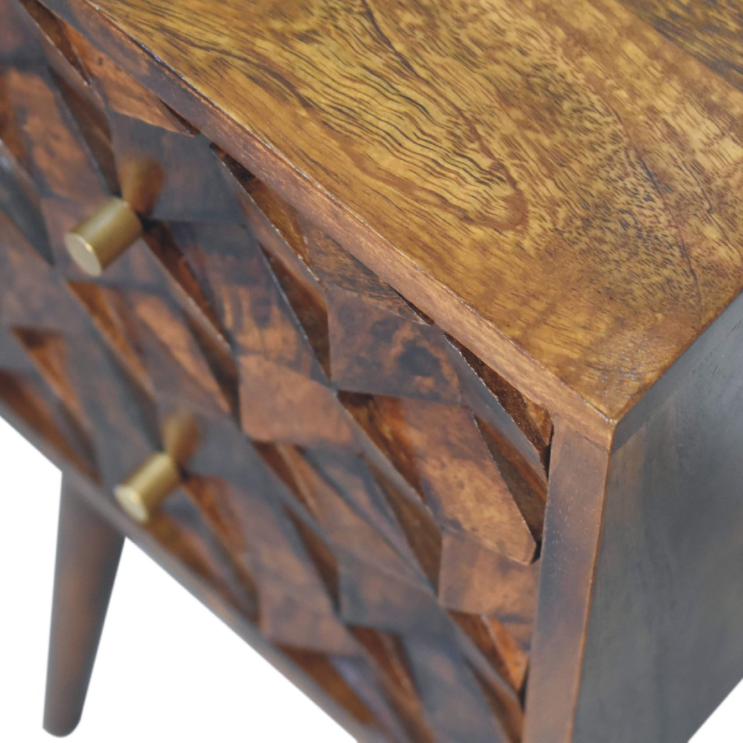 Artisan Furniture Solid Wood Mini Chestnut Cube 2 Drawer Bedside, Brown, 2 Drawers