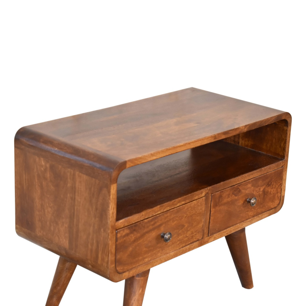 Artisan Furniture Solid Wood Mini Chestnut Curved Media Unit with 2 Drawers, Brown, 2Drawers