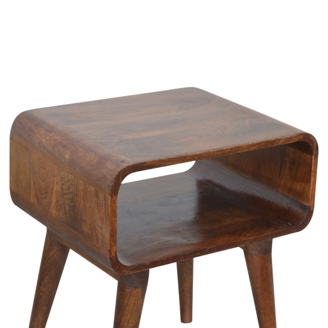 Artisan Furniture Solid Wood Curved Open Chestnut Bedside, Dark Brown, 1 Open Slot