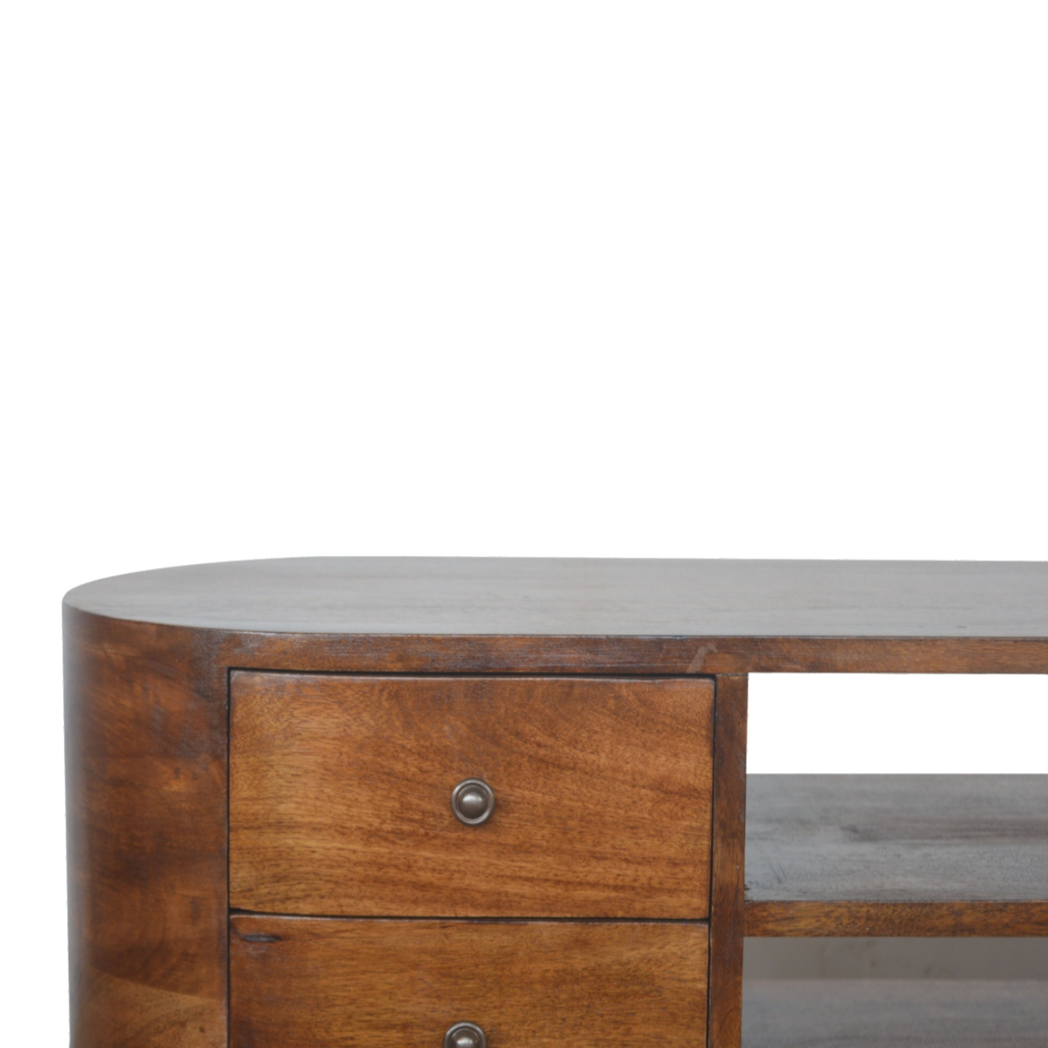 Artisan Furniture Solid Wood Chestnut Rounded Entertainment Unit, 4 Drawers, 2 Open Slots