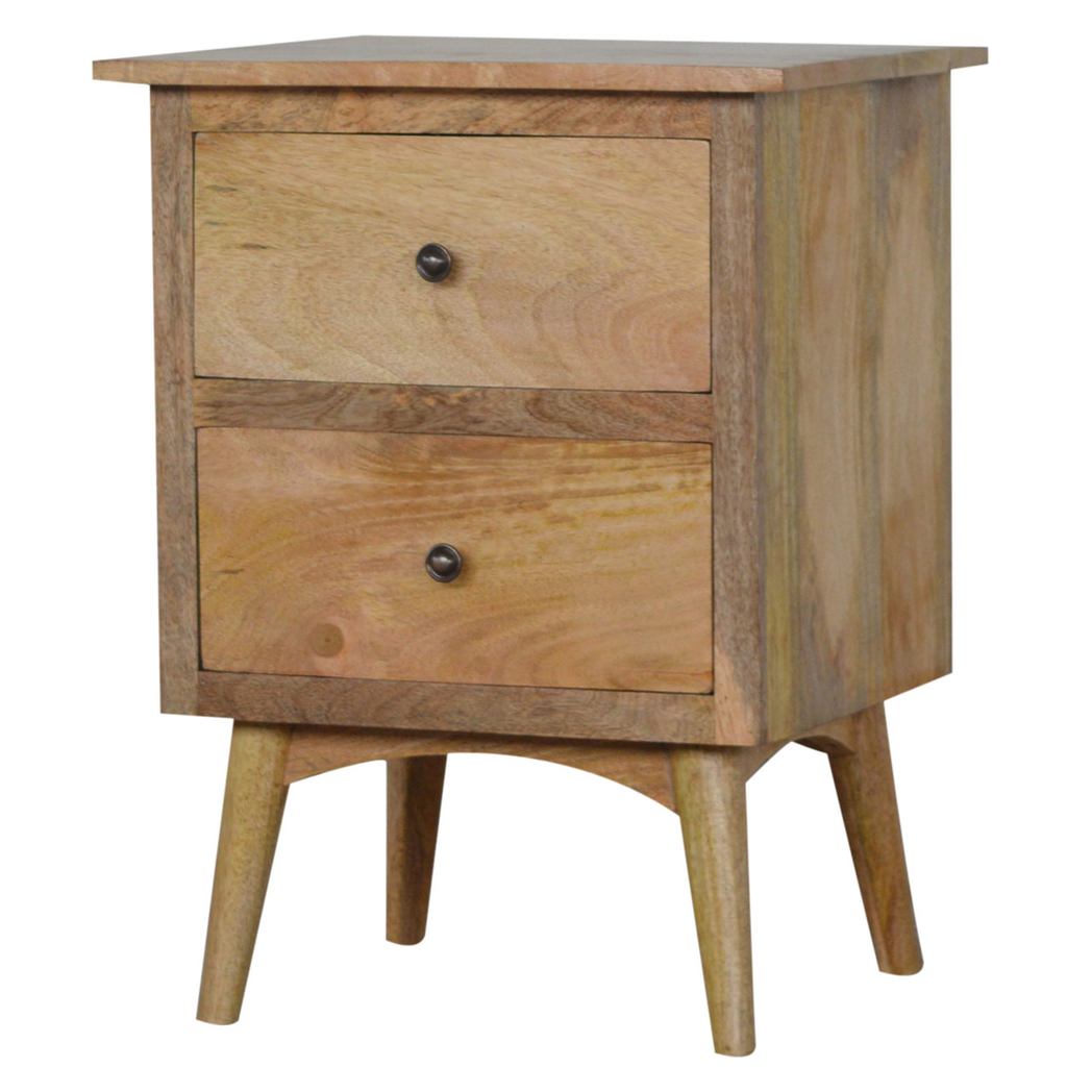 Artisan Furniture Solid Wood Nordic Style Bedside with 2 Drawers, Brown Color