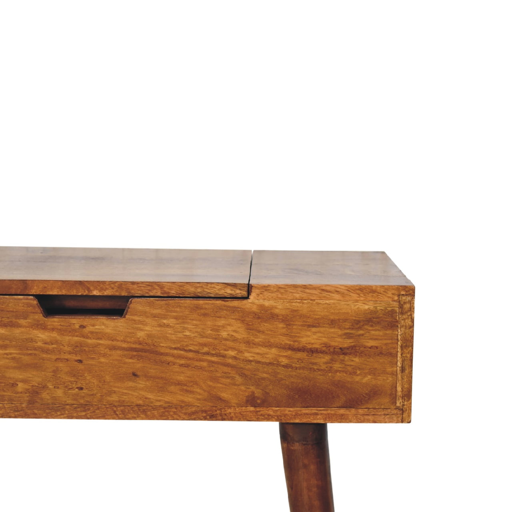 Artisan Furniture Solid Wood Mini Chestnut Fold Vanity, 4 Storage compartments with mirror, Brown