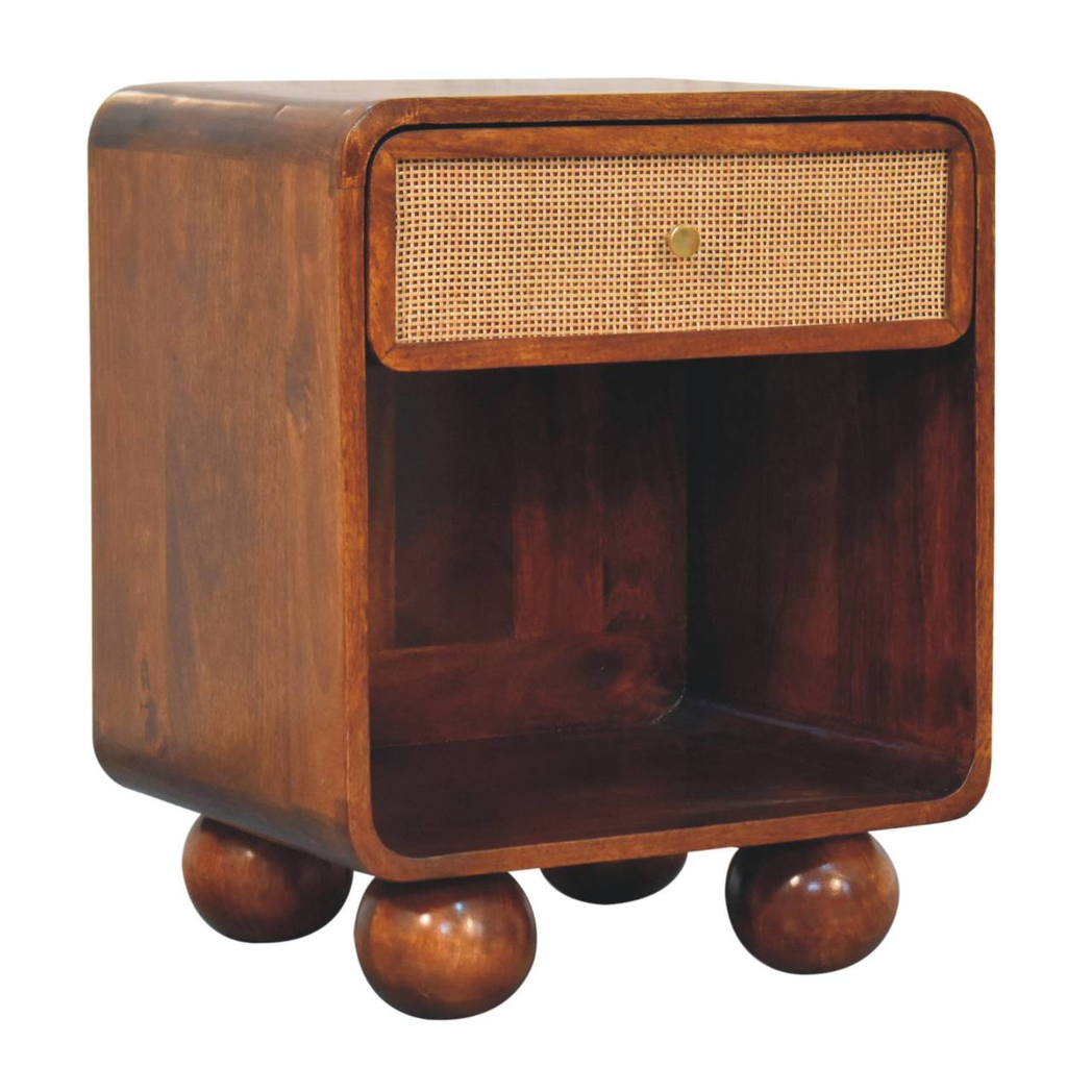 Artisan Furniture Solid Wood Chestnut Open Woven Bedside, 1 Drawer & 1 Shelf, Brown