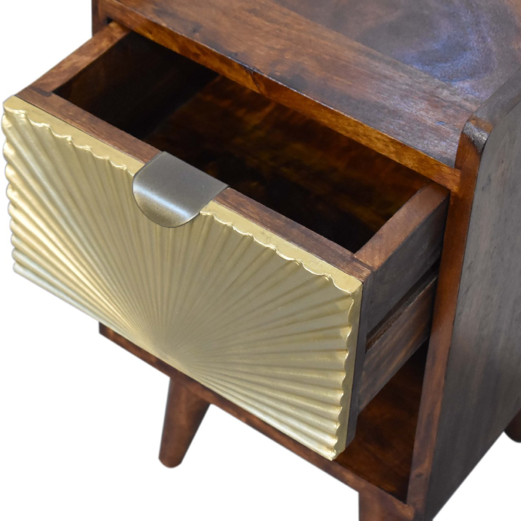 Artisan Furniture Solid Wood Mini Manila Gold 1 Drawer Bedside, 1 Shelf, Brown & Golden